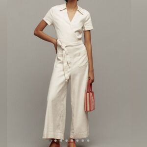 Maeve Wide Leg Jumpsuit 4 Cream Linen Colette
